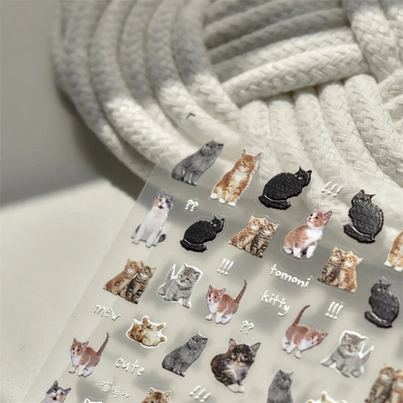 5D Relief Self Adhesive Nail Art Decoration Stickers 3D Colored Manicure Decal DIY Kitty Lovely Cat Bunny Animal Flower Bow Tie