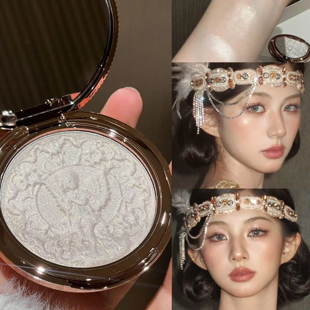 Little Angel Pearl Glow Highlighter Palette 4 Shades Fine Shimmer Face Illuminator Powder Waterproof Long Wear Makeup Gift
