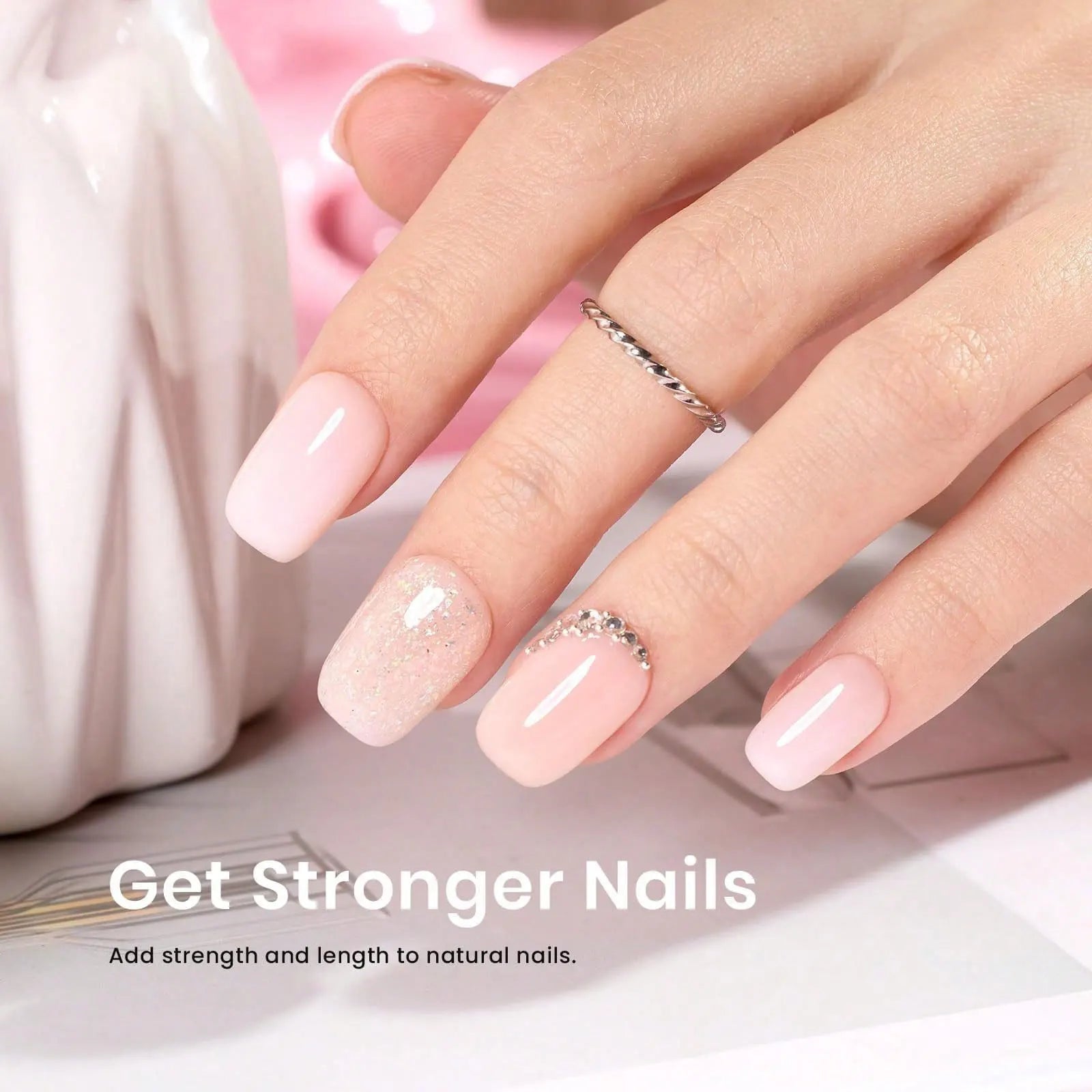 15ML 8 In 1 Nude Builder Gel for Apex Building Extension & Thin Nail Strengthener, UV LED Lamp Required