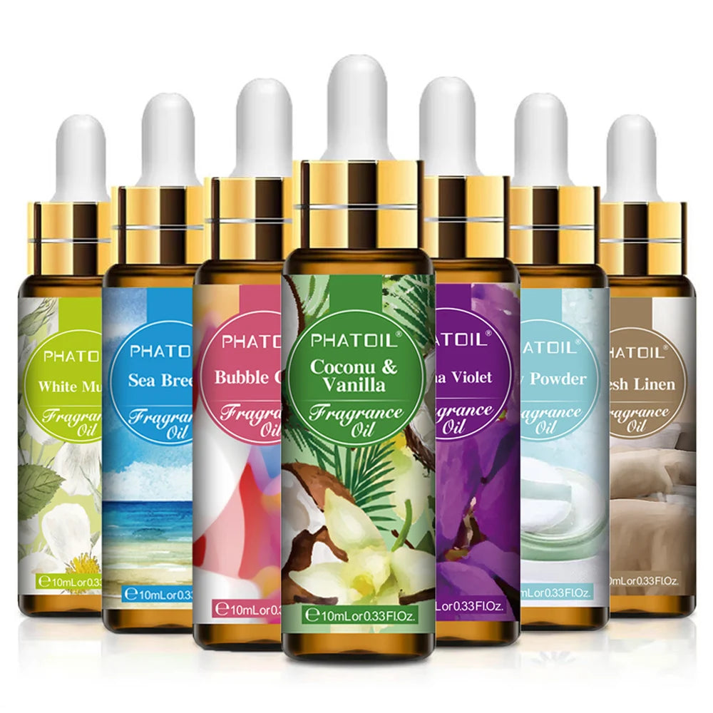 PHATOIL 10ml Fruit Fragrance Oil Strawberry Peach Angel Sea Breeze Coconut & Vanilla Bubble Gum Aromatherapy Fragrance Oils