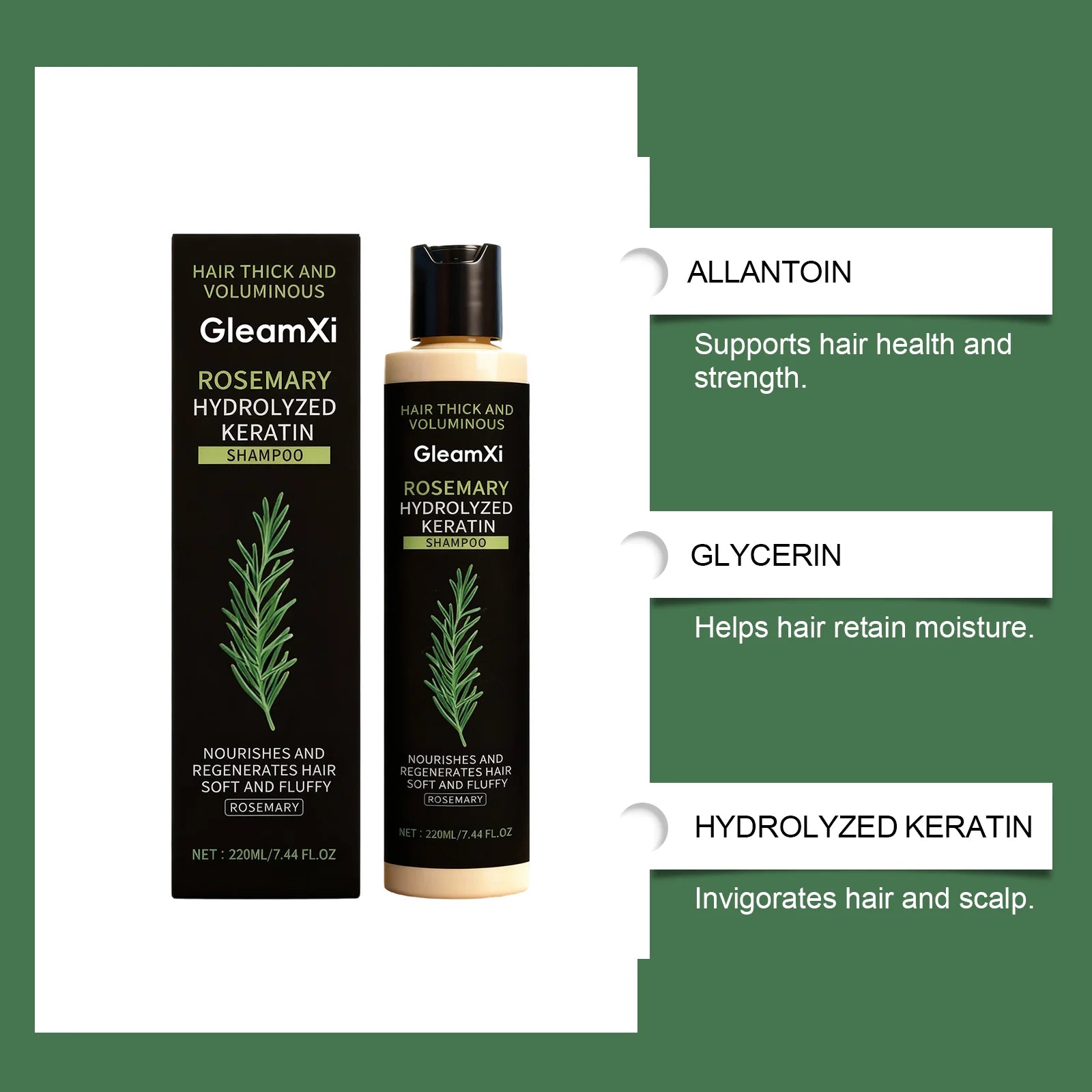 Rosemary Keratin Volumizing Shampoo 220ML Deep Nourishing Hair Care Repair Damage Boost Fullness Smooth Frizz Control Daily Use