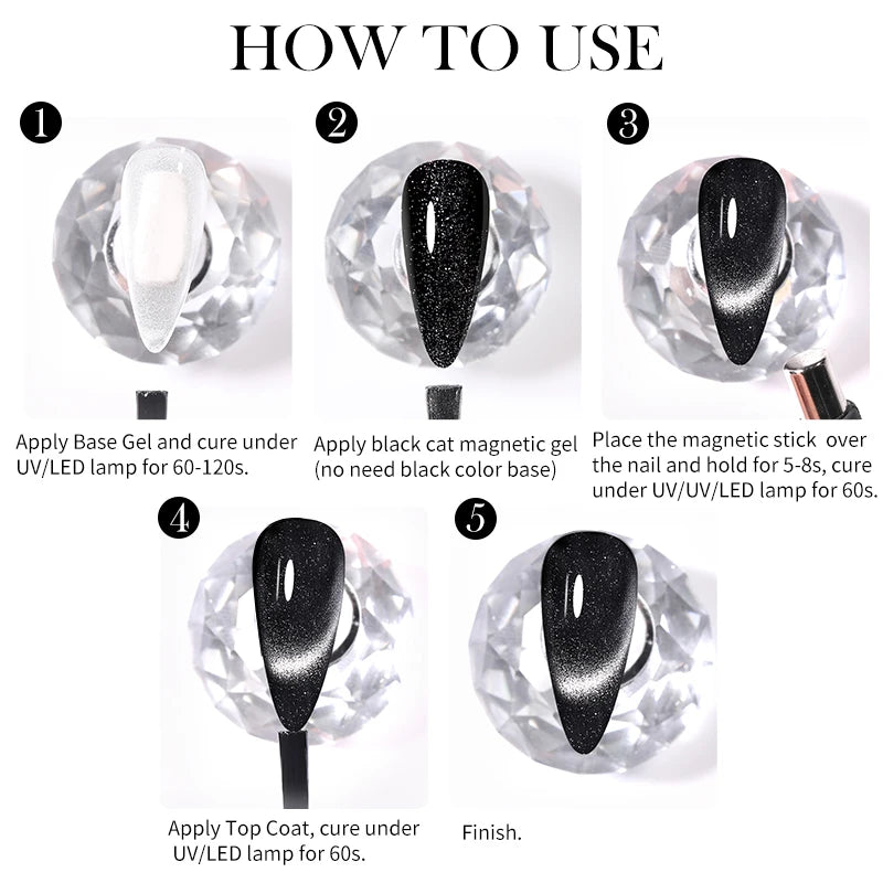 LILYCUTE 7ml 9D Black Crystal Cat Magnetic Gel Nail Polish Laser Silver Glitter Semi Permanent Manicure For Nail Art Gel Varnish