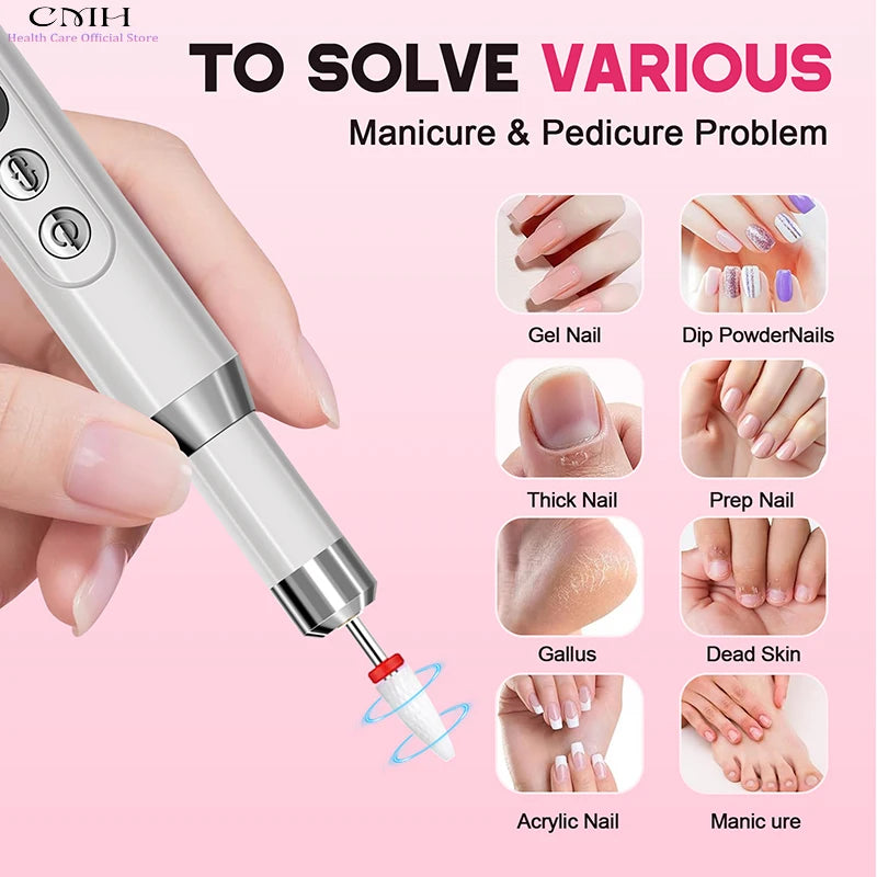 Upgraded Electric Nail Drill Cordless 12 Drill Bits 4000mAh Fast Charging Salon Grade Portable Manicure Pedicure Efficient Tool