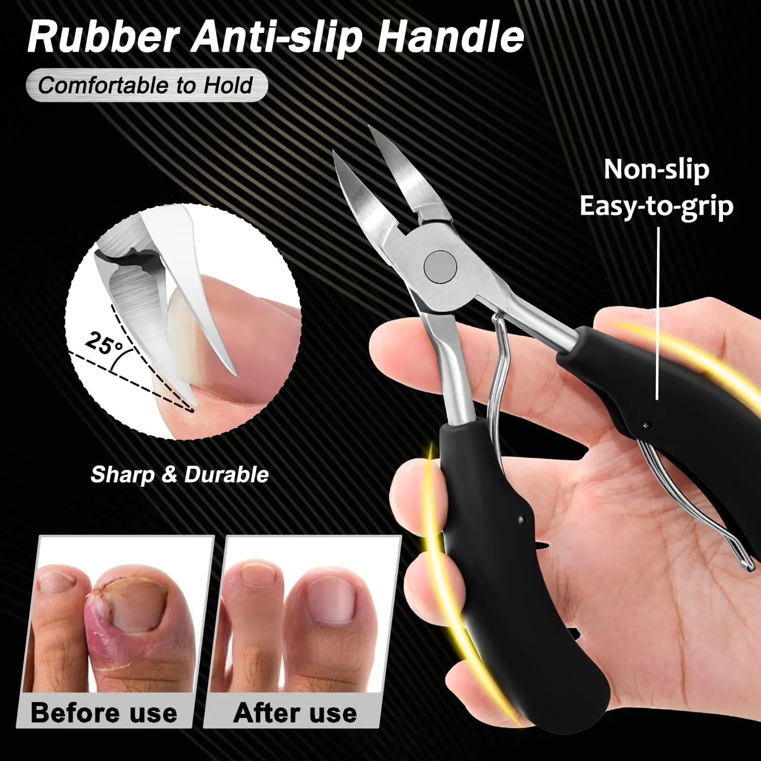 5PCS Heavy Duty Toenail Clippers Kit for Thick Toenails Toe Ingrown Nail Clippers for Seniors Men Large Slanted Nail Clipper Set
