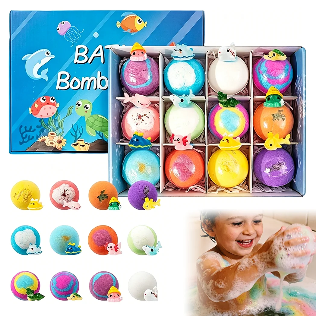 6-12PCS  Kids Bath Bombs Natural Mega Bubbles Surprise Ocean Toys Gift Set Skin Friendly Bathing Kit for Boys and Girls