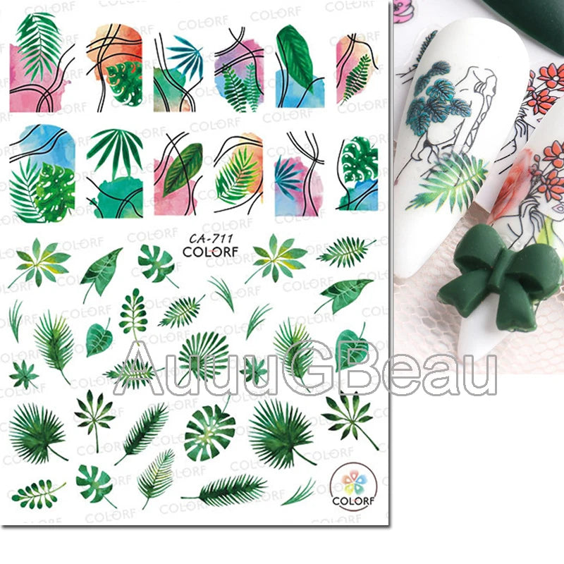 3d Nail Art Decals Geometric Lines Daisy Sunflowers Letters Adhesive Sliders Nail Stickers Decoration For Manicure