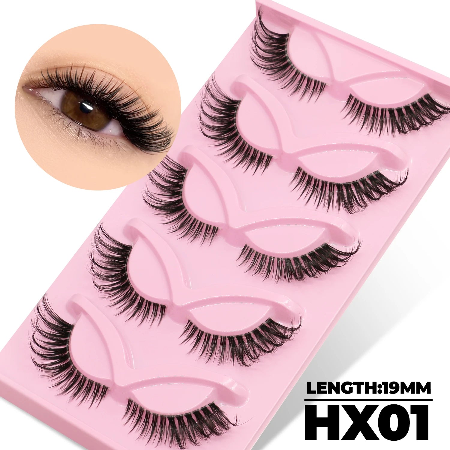 LASVIREY Fluffy Cat Eye Lashes Natural Mink Lashes Clear Band Natural Fluffy D Curl  Lashes Extension Full Strip False Eyelashes