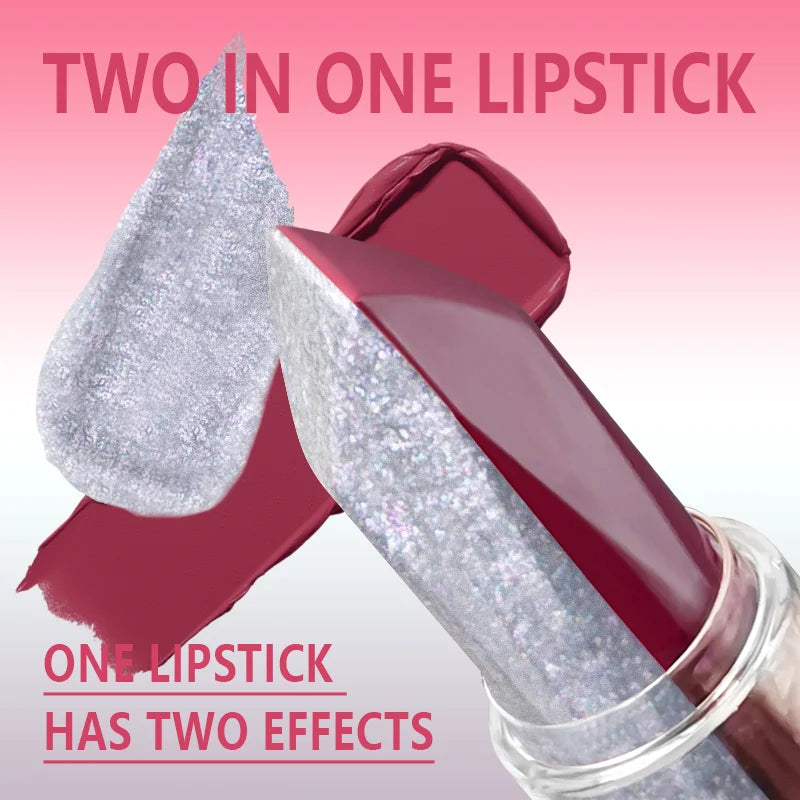 1PC Sexy Glitter Two-tone Lipstick Matte Lipsticks Cosmetics Easy to use Lip Tint Makeup Lip Rose Red High Pigment Lip Glaze