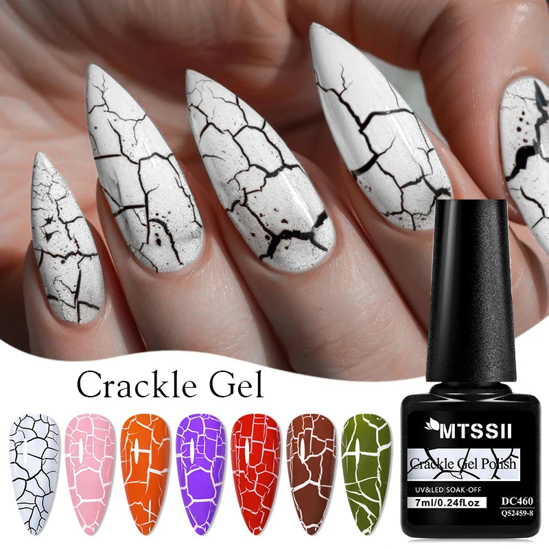 6pcs Crackle Gel Nail Polish Set Cracking Nail Lacquer Quick Dry Nail Art Varnish Semi Permanent Soak Off UV Gel Nail Supplies