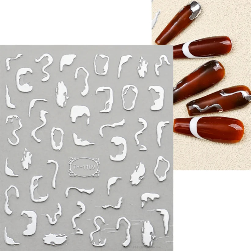 Nail Stickers 3D  Metal Line Sliver Gold Thorns Vine Curve Stripe Lines Tape Swirl Sliders Manicure Adhesive Gel Nail Art Decals