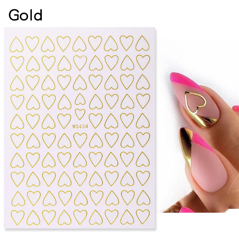 Shiny Gold Star Moon Sun Nail Stickers for Manicure Accessories Heart Feather Animals Printing Self Adhesive Nail Wrap