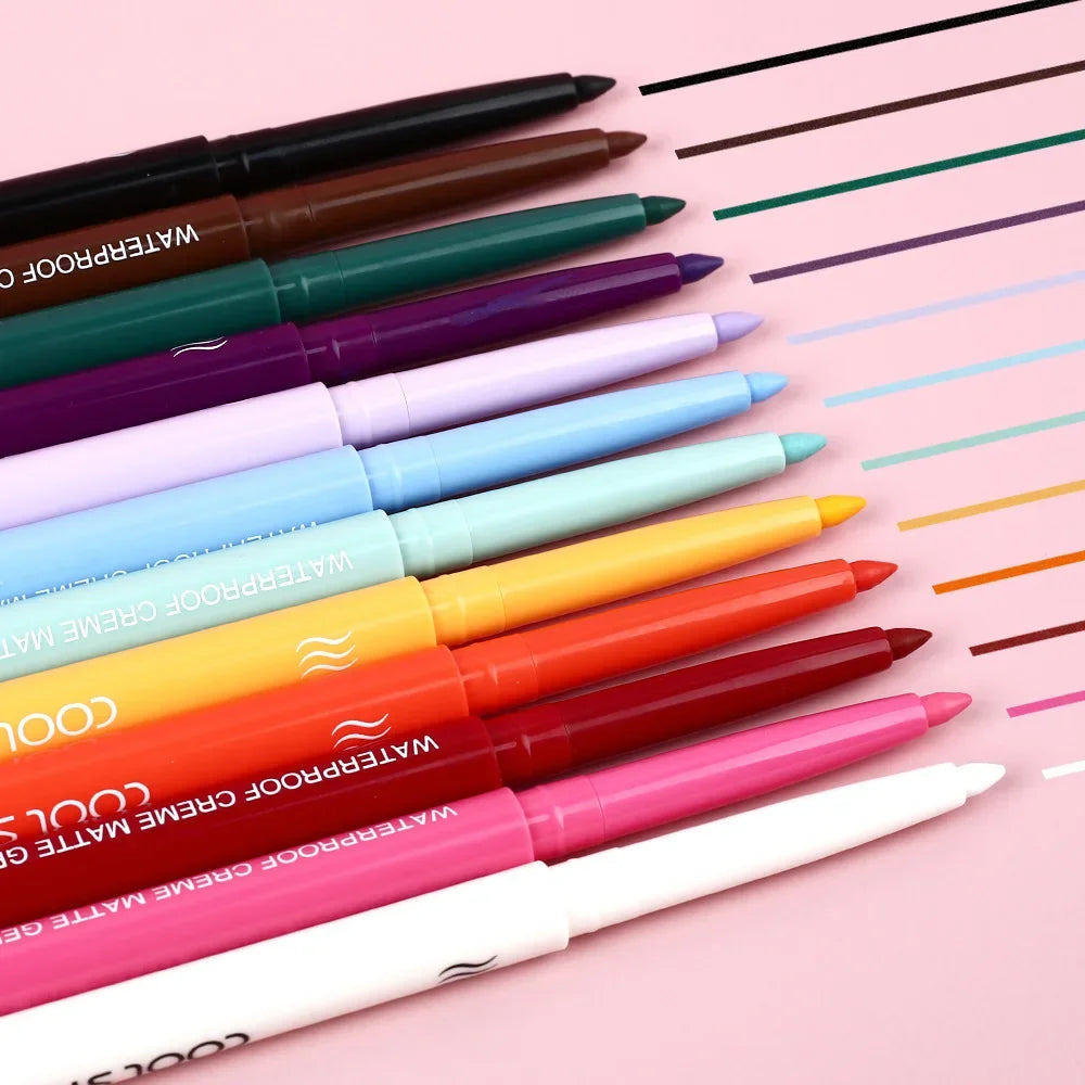 12 Color Waterproof Eyeliner Set Matte Creamy Pencil Long Lasting Smudge Proof for Sensitive Eyes Daily Makeup Professional Kit