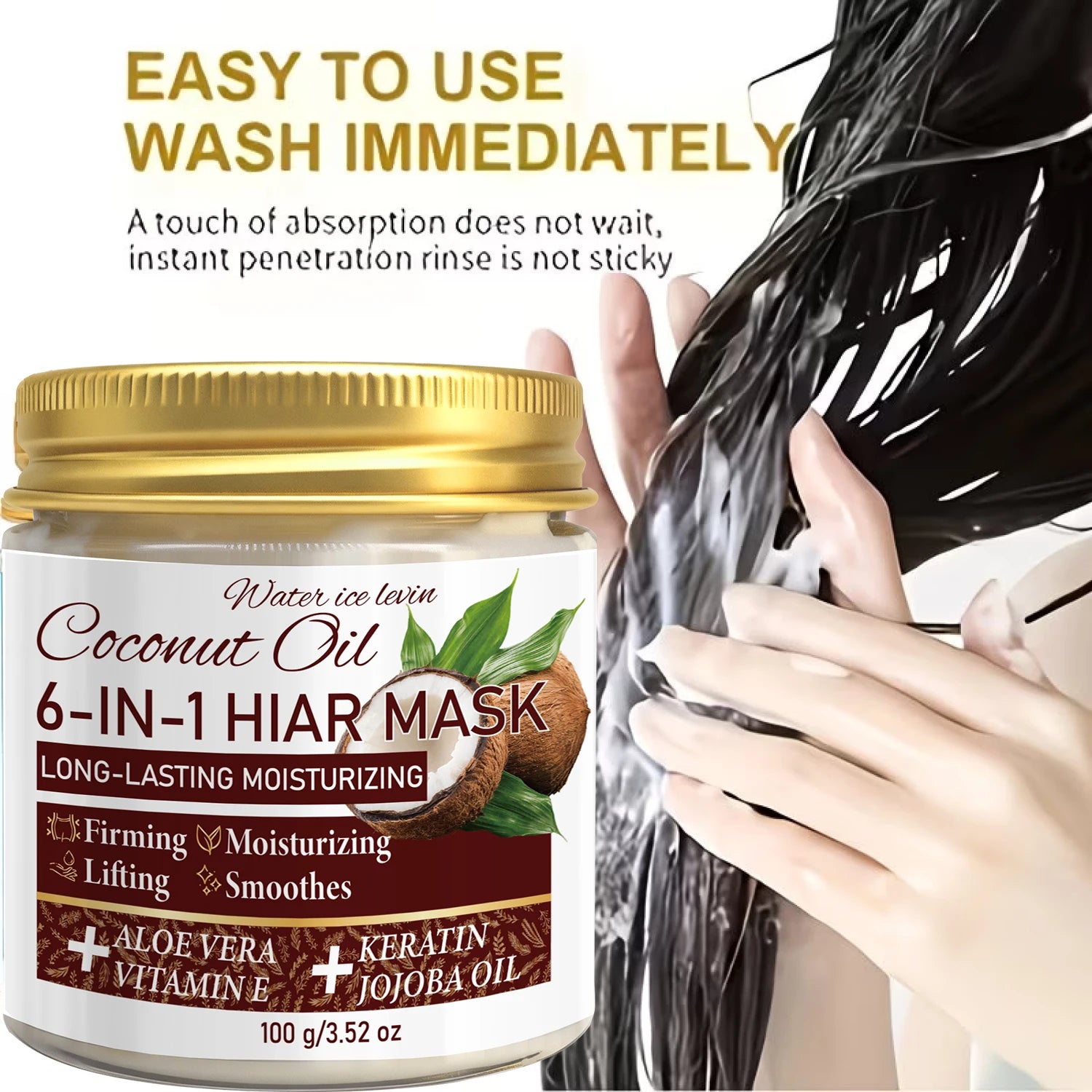 6-in-1 Coconut Hair Mask with Keratin & Jojoba Oil, Moisturizing & Smooth Hair Care