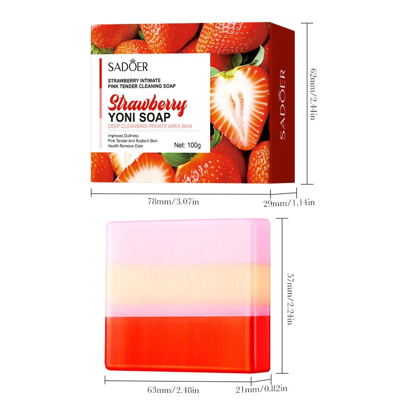 Soothing pH Balance Yoni Soap 100g – Mild Strawberry Scent, Gentle Daily Cleansing with Foam Net for Sensitive Skin