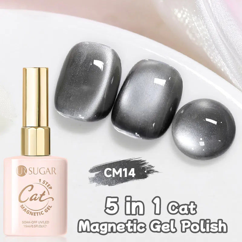 UR SUGAR 5-in-1 15ml Cat Magnetic Gel Polish 1-Step No Base No Top Coat Dry UV LED Nail Gel Long Lasting Easy Apply