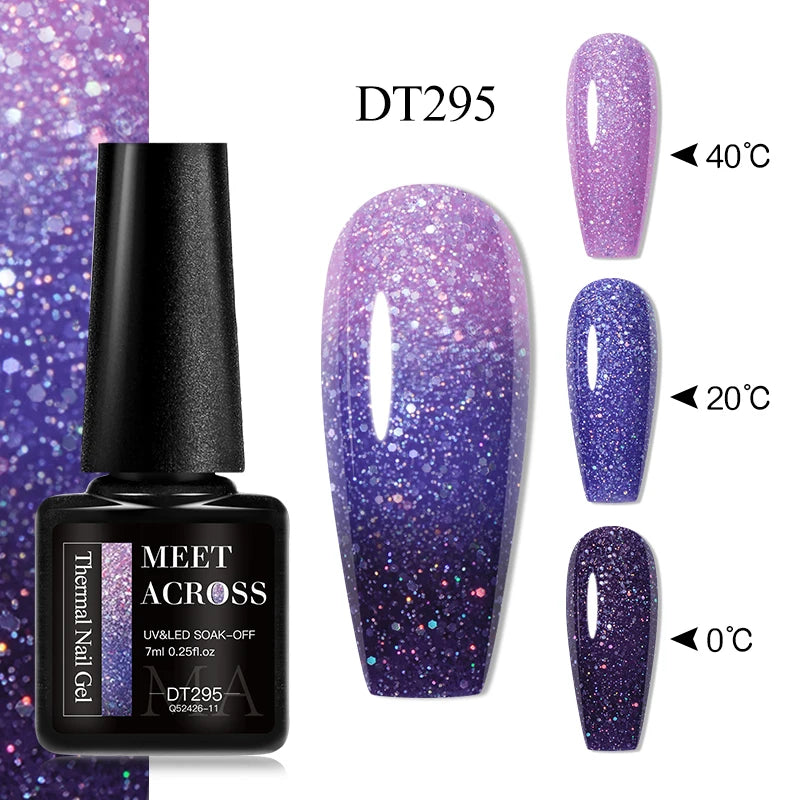 MEET ACROSS 7ml 36Colors Glitter Thermal Gel Nail Polish 3 Colors Changing Soak Off Gel Winter Semi Permanant Nail Art Varnish