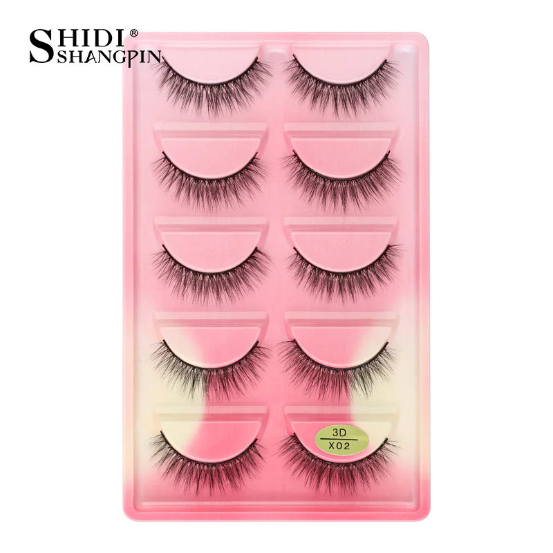 3D Faux Mink Lashes X05 Fluffy Wispy False Eyelashes 5Pairs Reusable Soft Volume Eyelashes Natural Look for Daily & Party Makeup