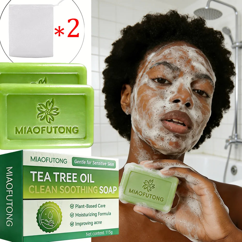 MIAOFUTONG Gentle for Sensitive Skin TEA TREE OILANTIFUNGAL SOAP Plant-Based Care Moisturizing FormulaG lmproving acne
