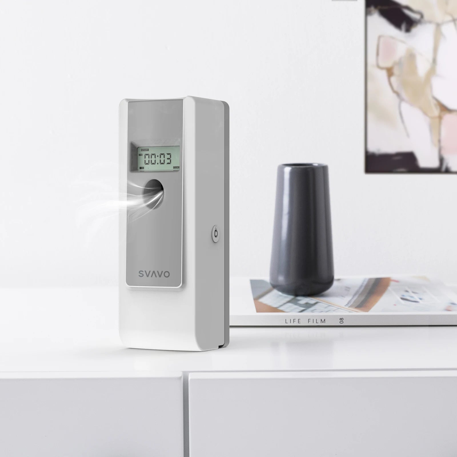 SVAVO Liquid Air Freshener Dispenser Wall Mounted Automatic Fragrance Perfume Spray Room Toilet Odor Eliminator LCD Programmable