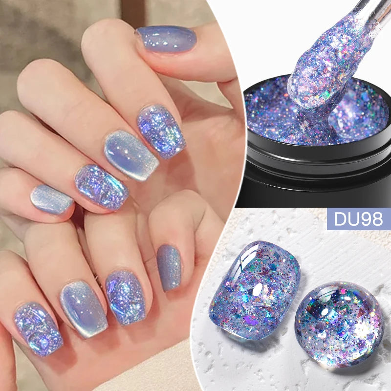 8ML Glitter Gel Nail Polish Shining Mineral Sequins Soak Off UV LED Nail Gel Semi Permanent Nail Art Supplies for Manicure