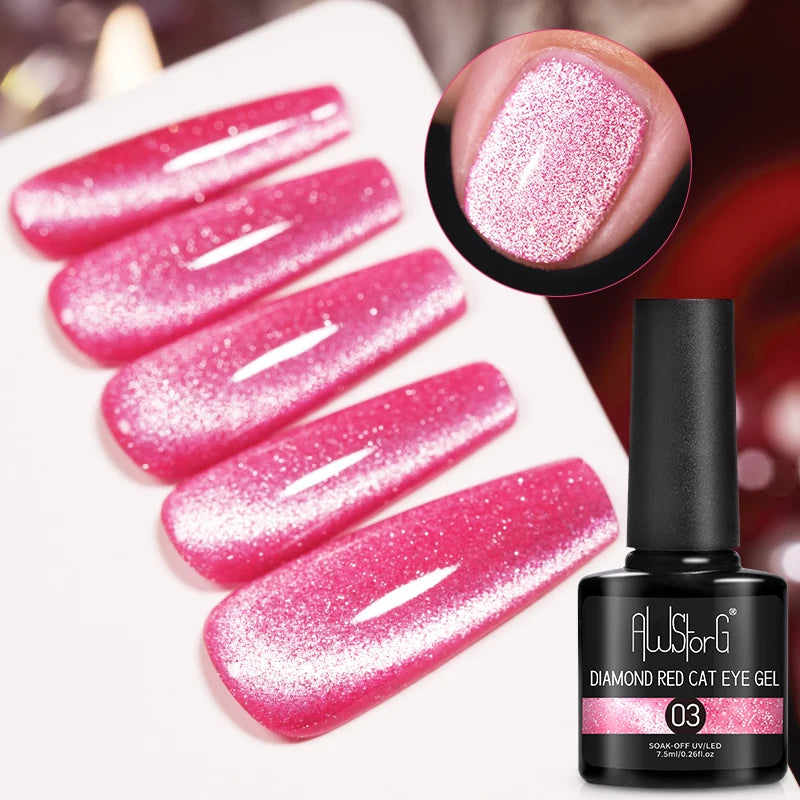 AWStorG Intense Rainbow Cat Eye Gel 5ml Holographic Laser Magnetic Nail Gel Soak Off UV LED Gel Polish Shiny Rainbow Manicur