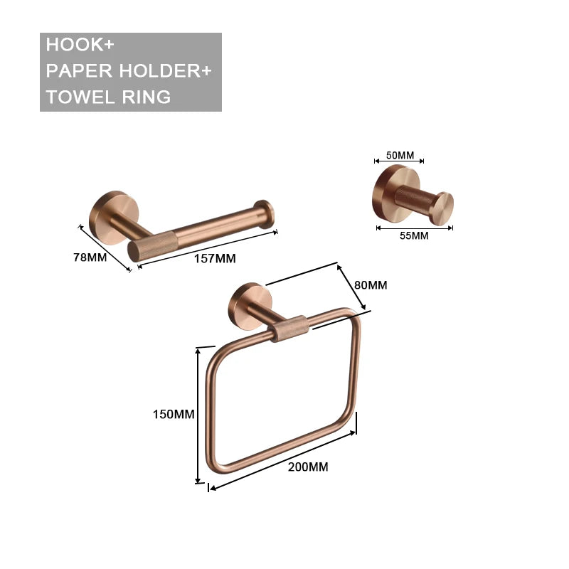Brushed Rose Gold Accessories Set Toilet Brush Holder Toilet Paper Holder Towel Bar Rail Rack Hanger Hook Soap Dish Hardware