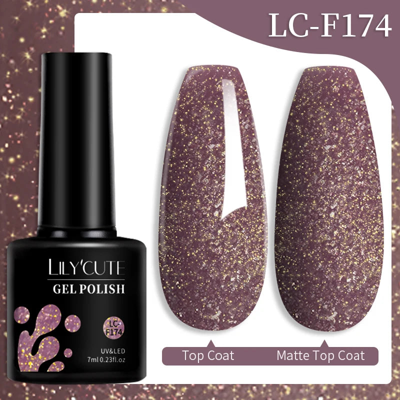 LILYCUTE 7ml Champagne Rose Gold Glitter Gel Nail Polish Colorful Sparking Long Lasting Manicure Soak Off Nails Art Gel Varnish