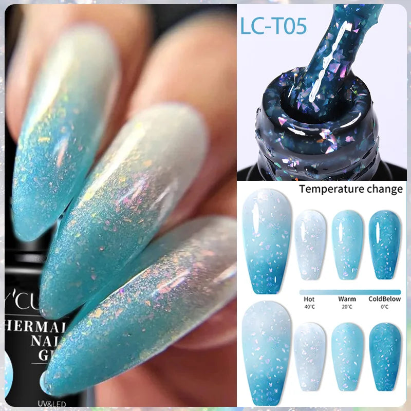 LILYCUTE 7ML Auroras Glitter Thermal Gel Nail Polish Temperature Color Changing Semi Permanent Soak Off Nail Art UV Gel Varnish