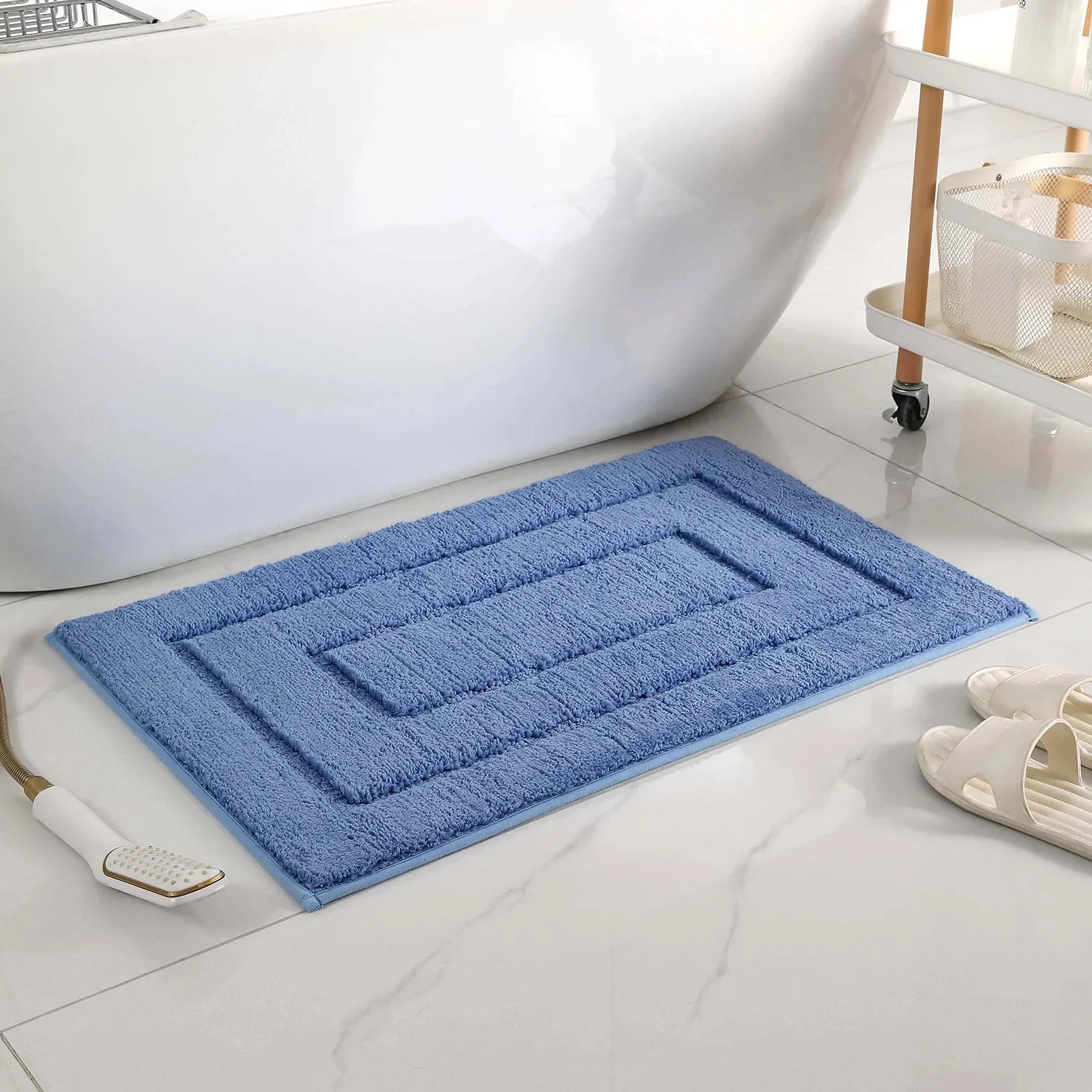 Plush bathroom floor mat with back shaped design, anti slip foot mat, bathtub absorbent mat, entrance door mat, bathroom small c
