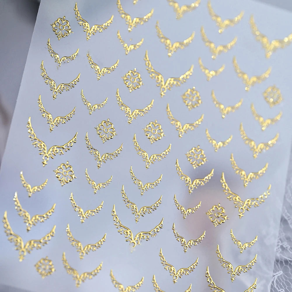 1pcs Gilded French 3D Embossed Nail Stickers Metallic V-Shaped Lace Fingertip Pattern Charming Design Nails Decoration Supplies