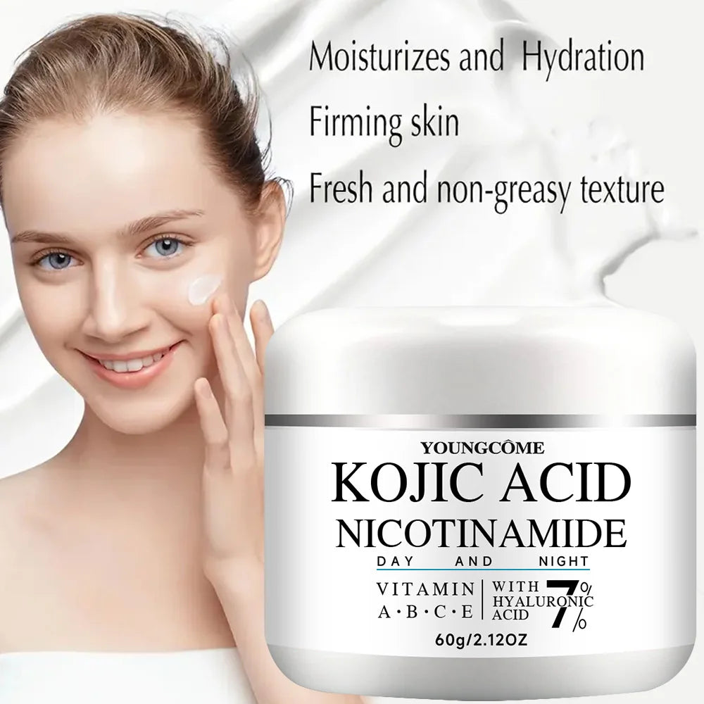 Day & Night Facial Cream with Kojic Acid, Niacinamide, Vitamins A/B/C/E and Hyaluronic Acid - Daily Hydrating & Nourishing Skinc