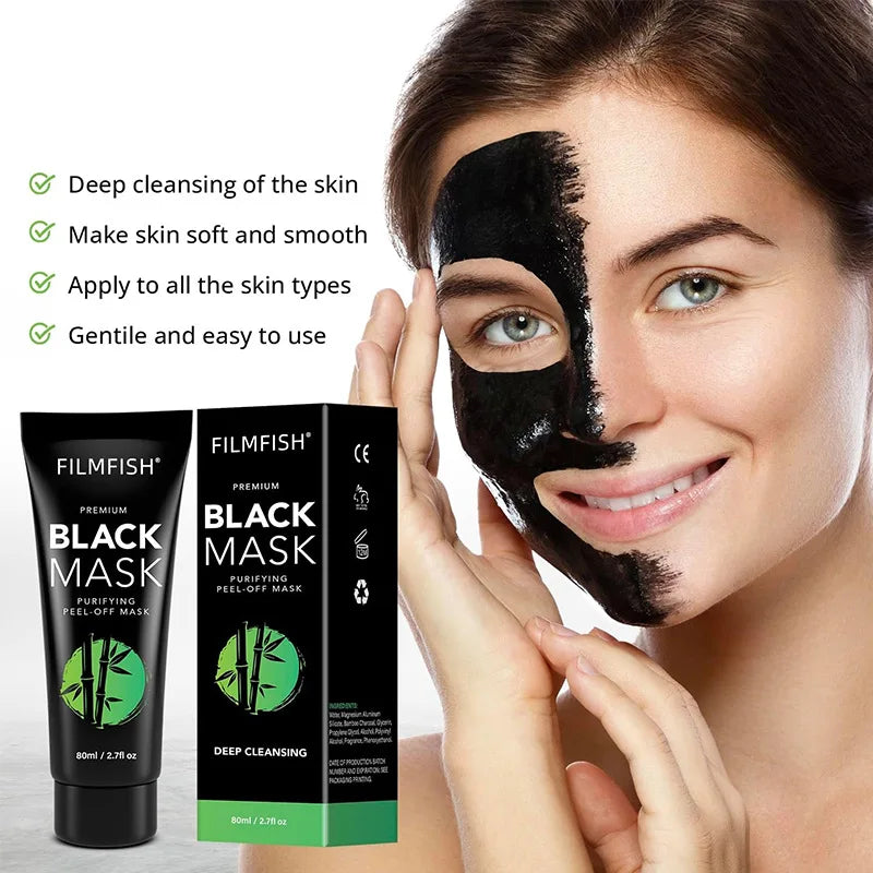 Bamboo Charcoal Blackhead Mask - Peel-Off Mask Containing Ascorbic Acid and Hyaluronic Acid, with Moisturizing and Oil-Controlling Properties, Can Cleanse the Skin.