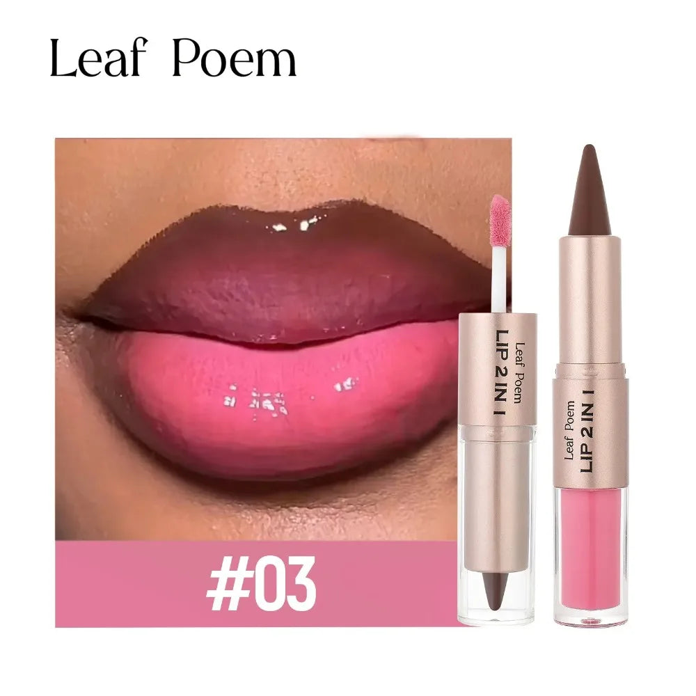 Pink Brown Tapered Lip Liner Contour Pencil Double Head Mirror Plumping Lip Glaze Crystal Lip Gloss Sexy Red Lips Tint Makeup