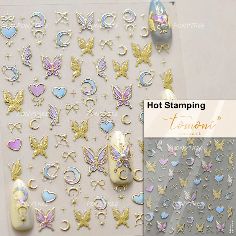 Geometric Lines Star Love Heart Chain Silver Gold Lava Letter Flower Growth Ring Number 5D DIY Nail Art Stickers Manicure Decals
