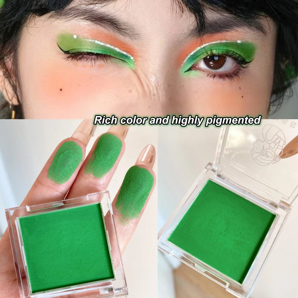Matte Single Color Eyeshadow Palette, High Pigment Long Lasting Waterproof Eye Shadow Powder, Neon Green Shade Daily Party Eye