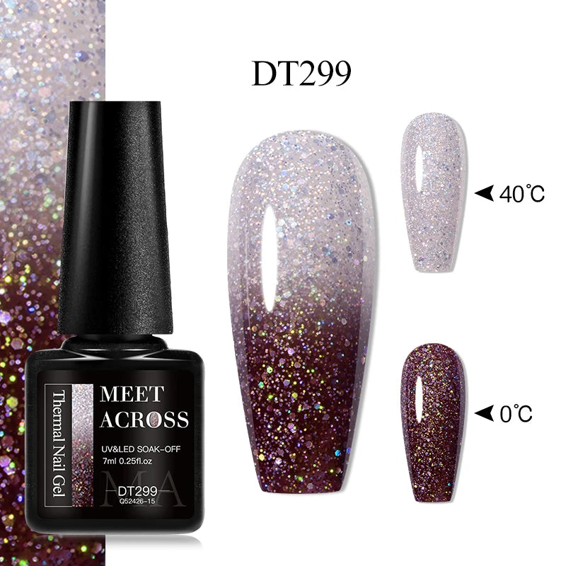 MEET ACROSS 7ml 36Colors Glitter Thermal Gel Nail Polish 3 Colors Changing Soak Off Gel Winter Semi Permanant Nail Art Varnish