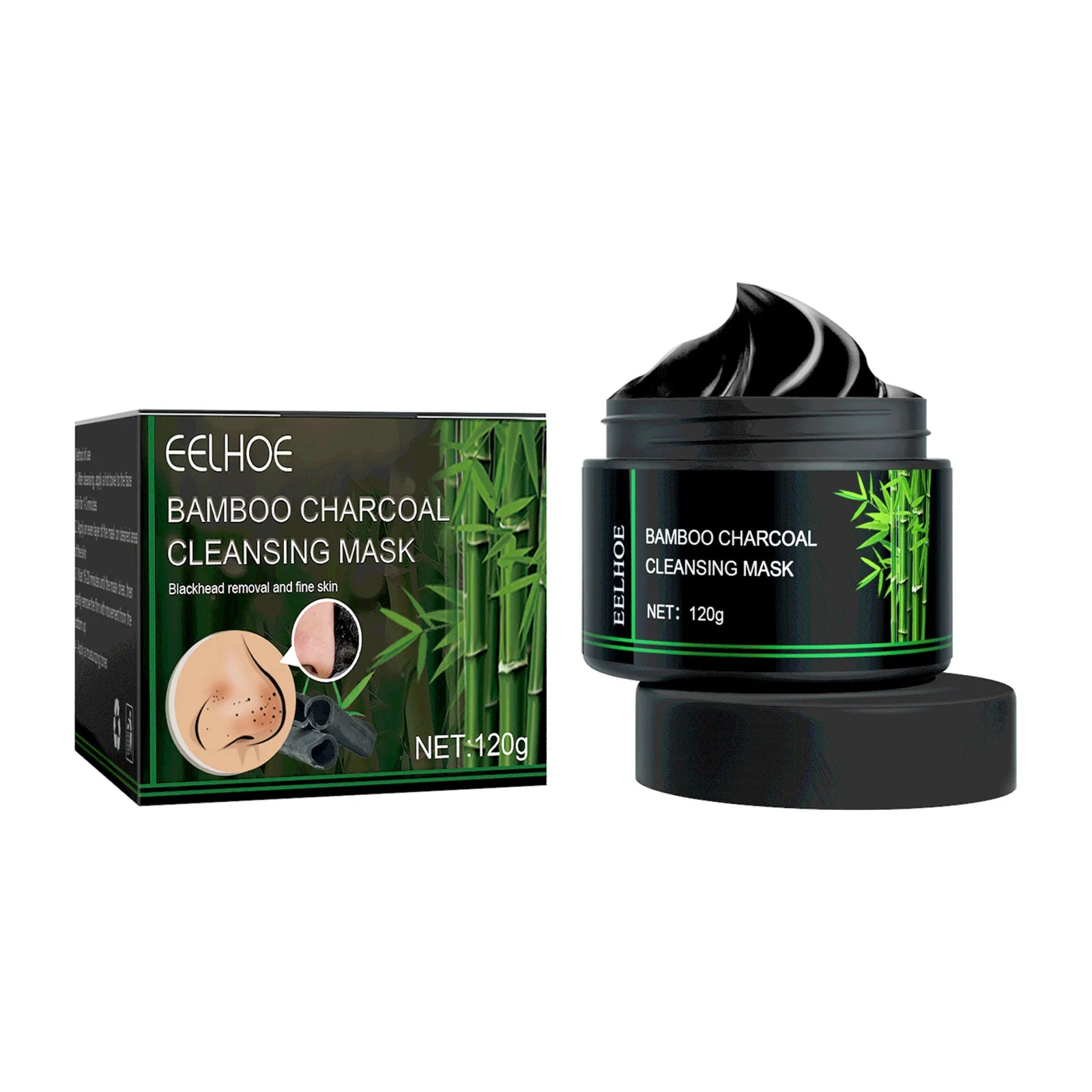 EELHOE Bamboo Charcoal Tear-Off Mask Deeply Remove Blackheads Cleaning Shrinking Pores Moisturizing Carbon Black Mud Facial Mask