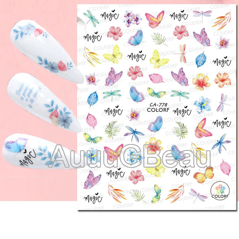 3d Nail Art Decals Geometric Lines Daisy Sunflowers Letters Adhesive Sliders Nail Stickers Decoration For Manicure