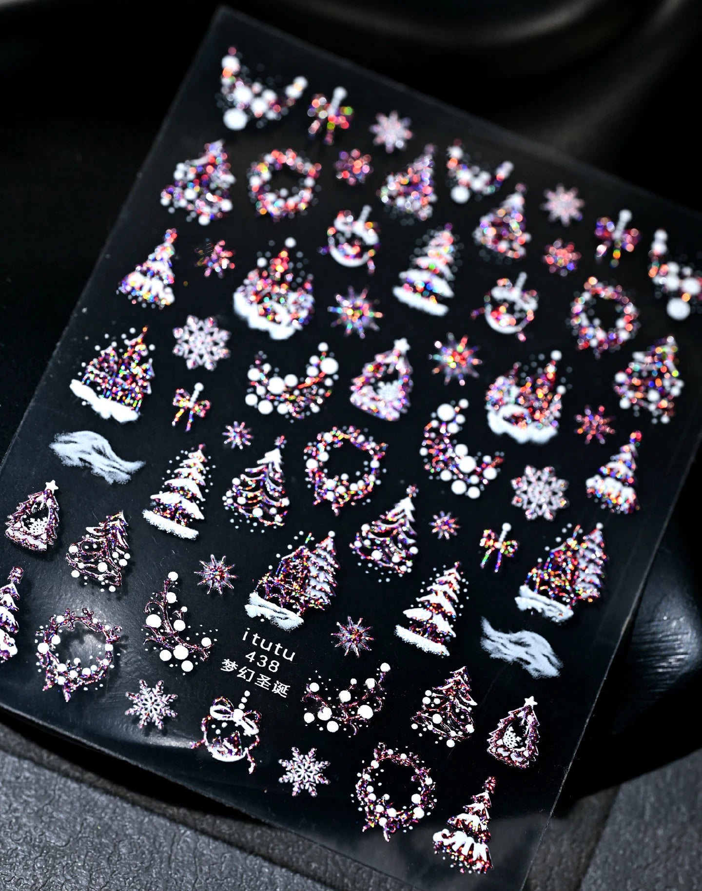 1pc 5D Gold Snow Christmas Tree Wreath Nail Art Stickers Bow Crystal Ball Pendant Winter Nail Decals New Year Xmas Nail Decorati
