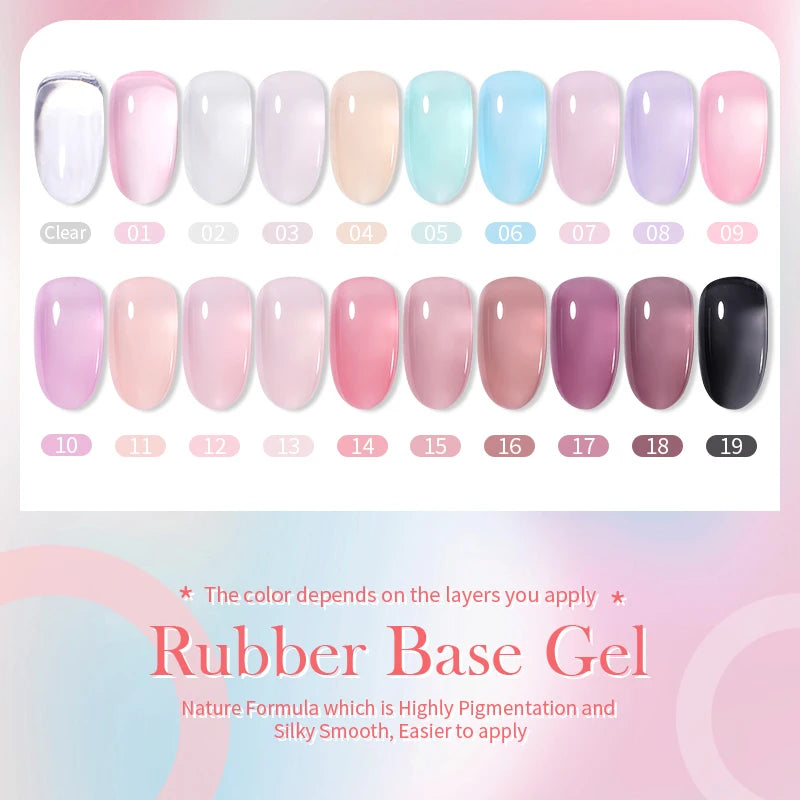 BORN PRETTY 15ml Jelly Nude Rubber Base Gel Natural Milky White Clear Semi Permanent Self-Leveling Soak Off UV LED Gel Varnish