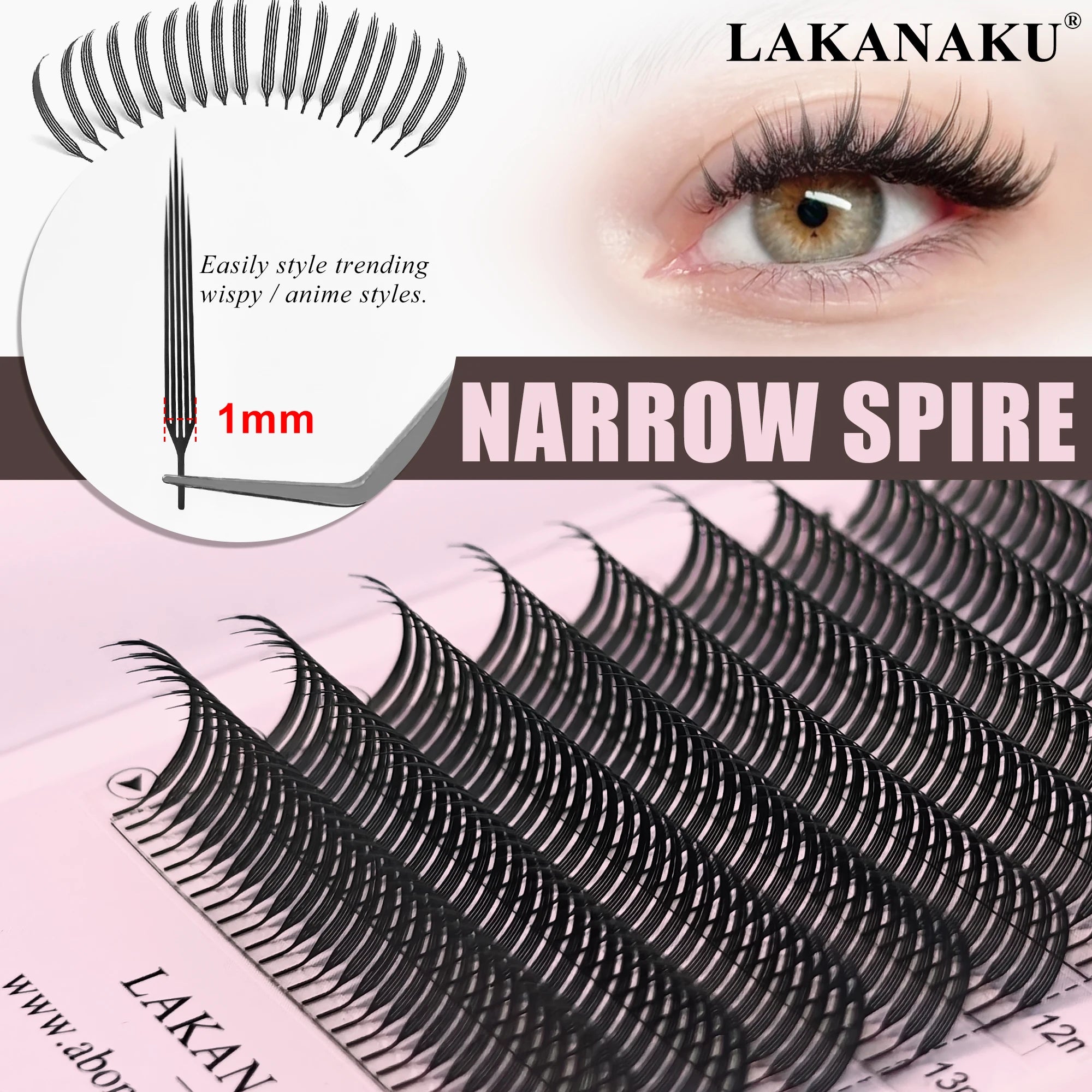 Lakanaku Narrow Spire Eyelashes Extension Anime Lashes Premade Manga Style Feather Lightweight Premade Fans Extension for Makeup