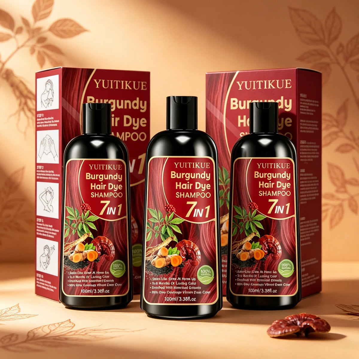 Burgundy Hair Dye Shampoo 7 In 1 Natural Plant Extract Cover Gray Hair Long Lasting Vibrant At Home Hair Color Care Shampoo