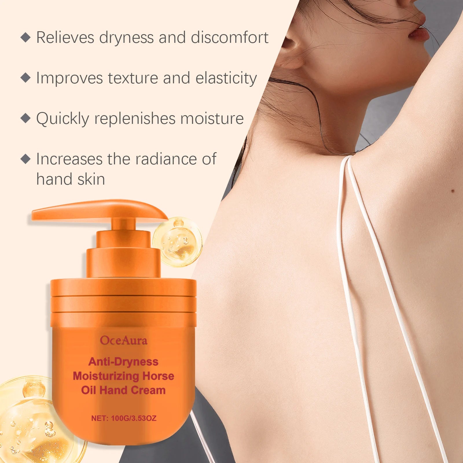 Horse Oil Hand Cream Nourish Dry Skin Moisturizing Soften Anti Cracked Repair Skin Barrier Fragrant Brighten Hand Care Product