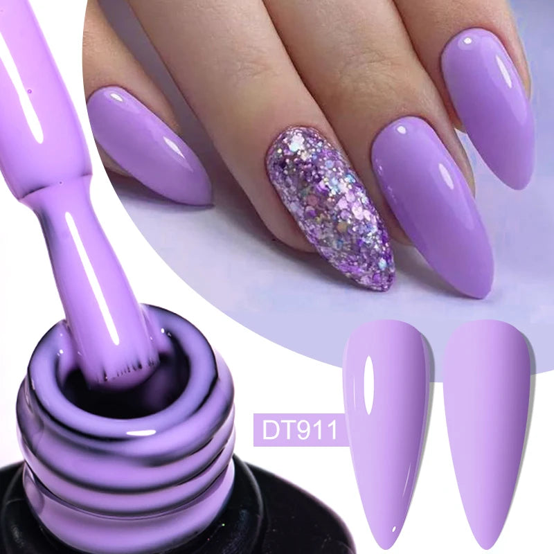 MEET ACROSS 7ml Pink Glitter Rubber Base Nail Gel Polish Sparkling Gold Foil DIY Nail Art Painting Gel Long Lasting Varnish
