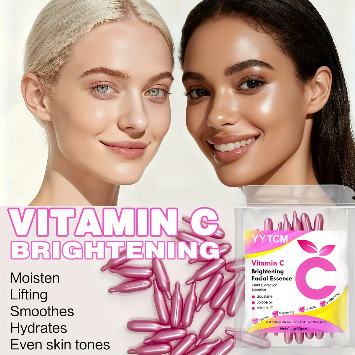 Vitamin C Moisturizing Capsule Serum – 30 Capsules with Squalane, Vitamin E, Magnolia & Jojoba Oils for Deep Hydration, Smooth & Radiant-Looking Skin