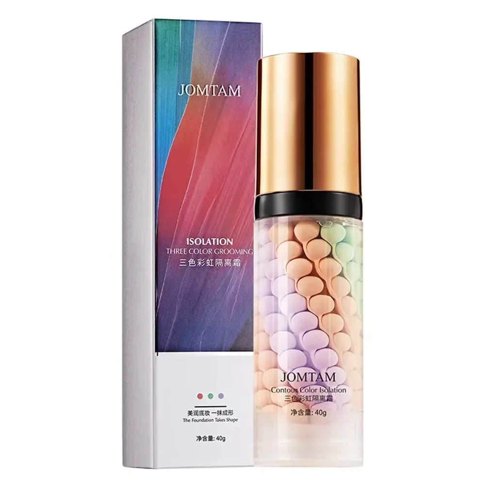 Face Makeup Primer Tri-color Cream Contour Color Isolation Waterproof Makeup Foundation Natural Makeup Base Cream 40g