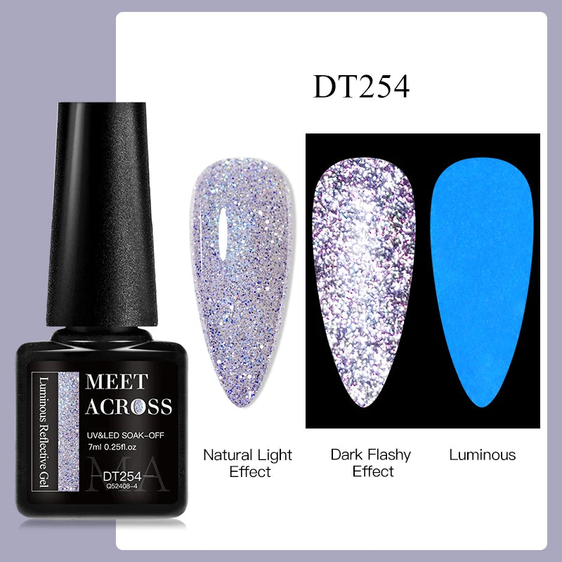 MEET ACROSS 7ml Reflective Glitter Gel Nail Polish Pink Green Purple Sparkling Soak Off UV Gel Polish for Manicure DIY Nail Art