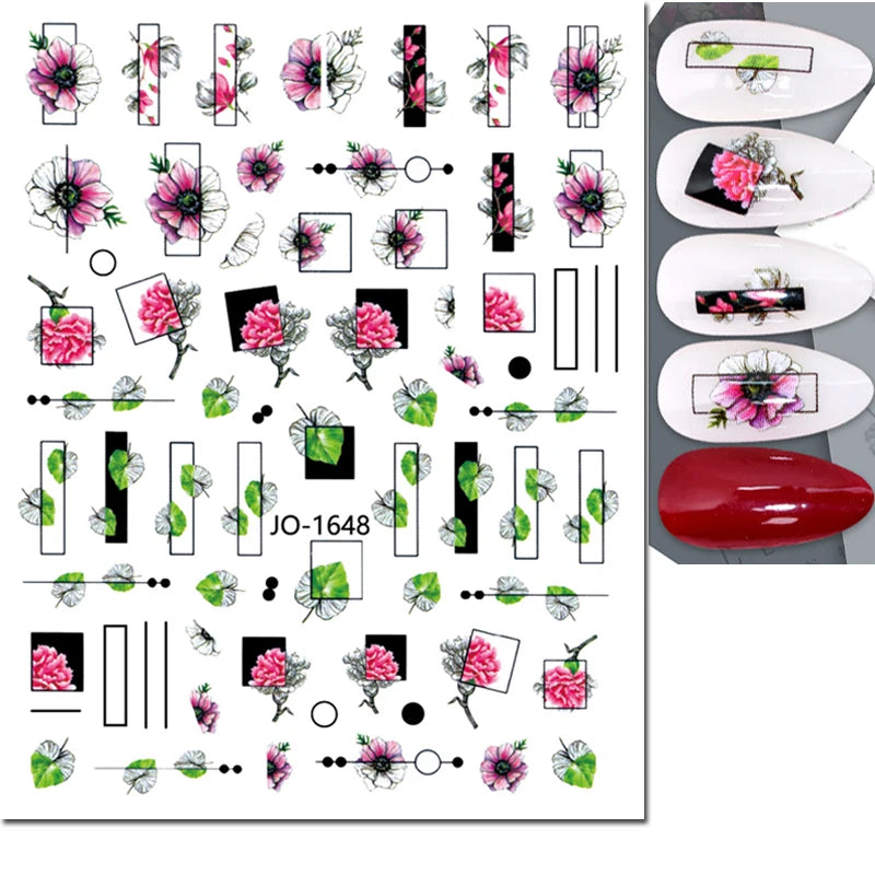 3d Nail Art Decals Geometric Lines Daisy Sunflowers Letters Adhesive Sliders Nail Stickers Decoration For Manicure