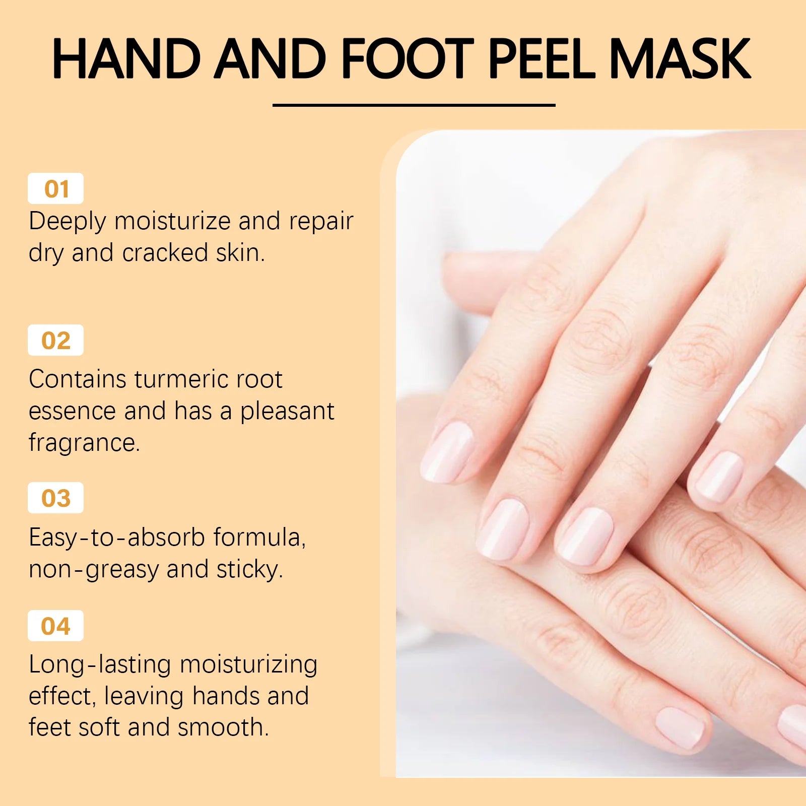 Vitamin C Turmeric Peel Mask for Hand and Foot Exfoliating Repair Dry Cracked Feet Heel Soothing Moisturizing Feet Mask Hand Spa