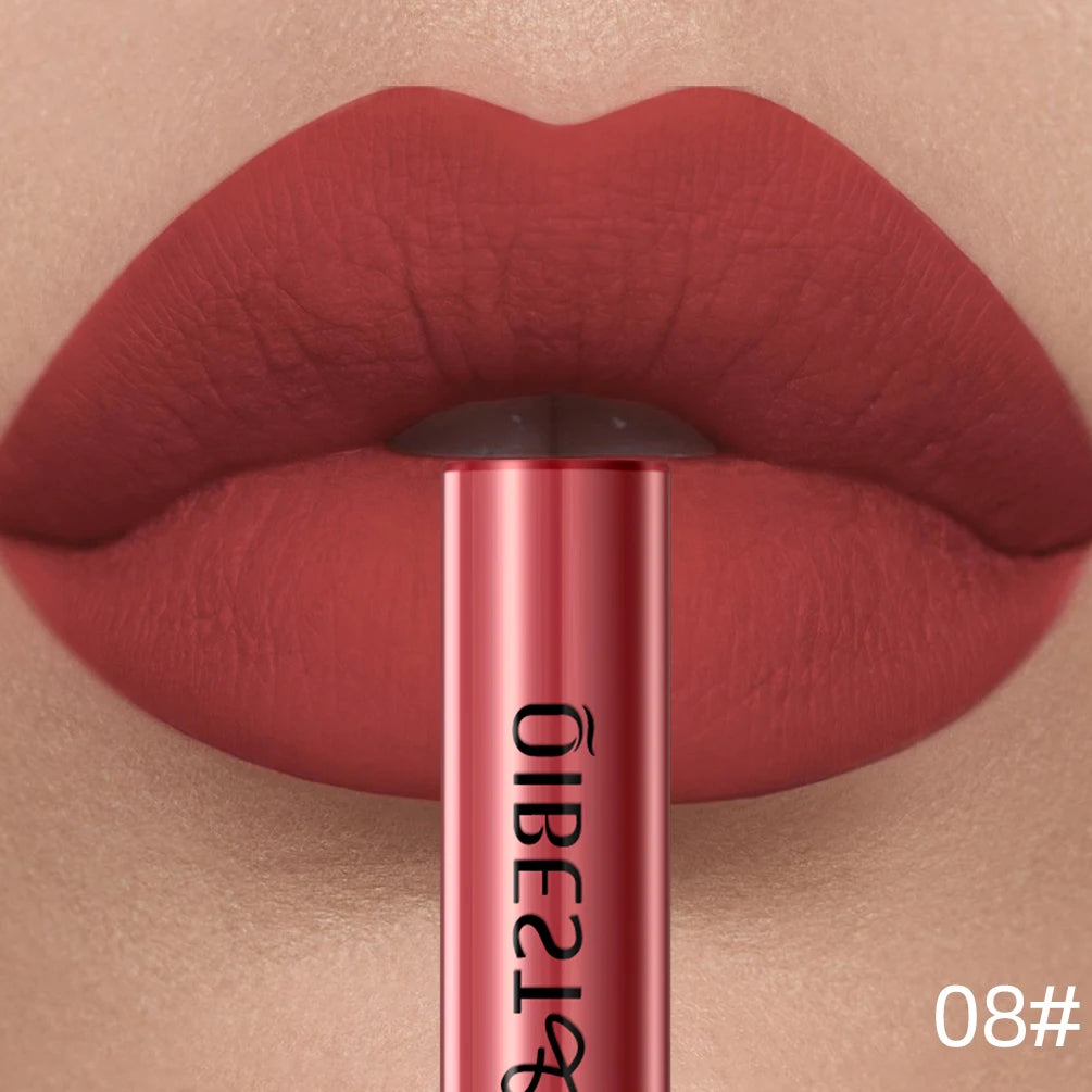 QIBEST Sexy Lipgloss Lasting Velvet Matte Lip Gloss Liquid Lipstick Makeup Women Beauty Nonstick Cup Waterproof Red Lipstick